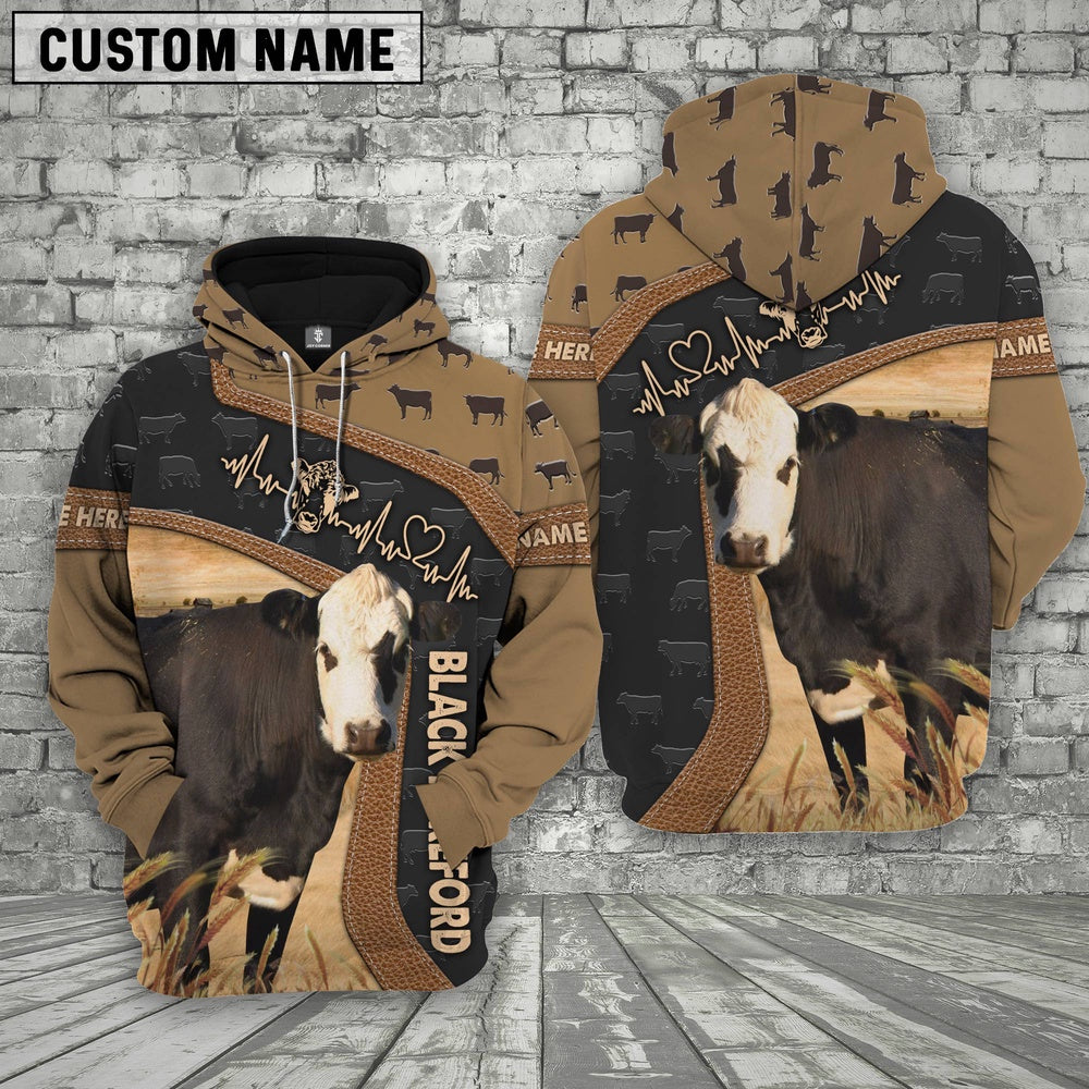 Black Hereford Custom Name Heart Beat Hoodie, Farmer Hoodie, Custom Farm Shirts, Farmer T Shirt