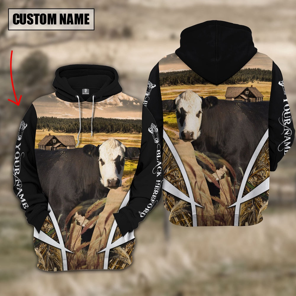 Black Hereford Custom Name Wheat Farm Hoodie, Farmer Hoodie, Custom Farm Shirts, Farmer T Shirt