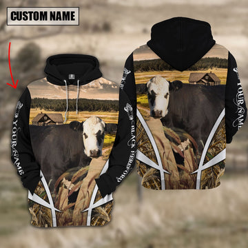 Black Hereford Custom Name Wheat Farm Hoodie, Farmer Hoodie, Custom Farm Shirts, Farmer T Shirt
