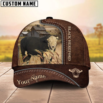Black Hereford Customized Name Leather Pattern Cap, Farmer Cap, Vintage Farmer Hat, Mens Farmer Hats, Cap For Farmers
