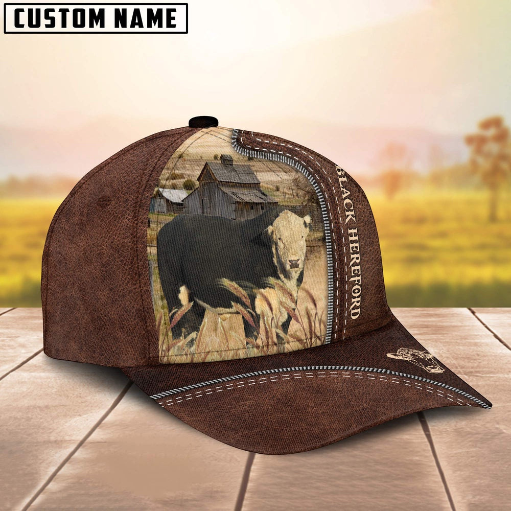 Black Hereford Customized Name Leather Pattern Cap, Farmer Cap, Vintage Farmer Hat, Mens Farmer Hats, Cap For Farmers