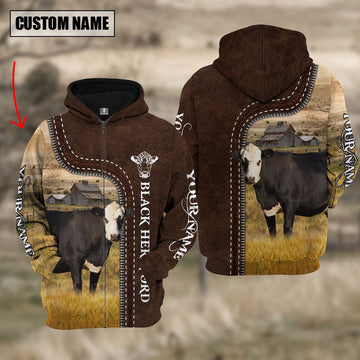 Black Hereford Farming Leather Pattern Personalized 3D Hoodie, Farmer Hoodie, Custom Farm Shirts, Farmer T Shirt