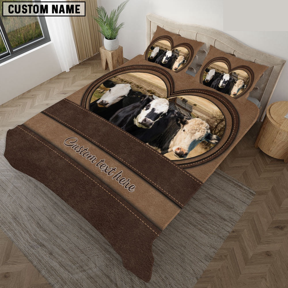 Black Hereford In Heart Custom Name Bedding Set, Farm Bedding Set, Farmhouse Bedding Set