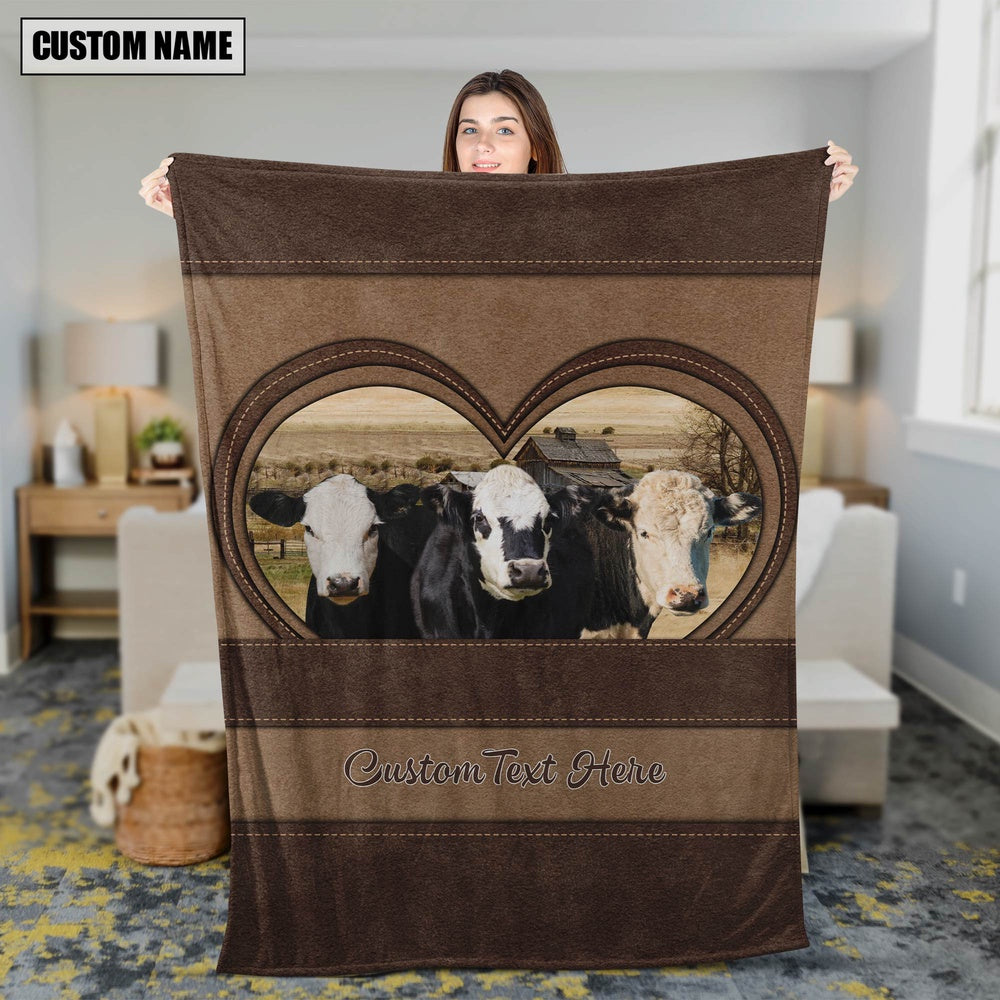 Black Hereford In Heart Personalized Name Blanket, Farm Blanket, Farm Animal Blanket