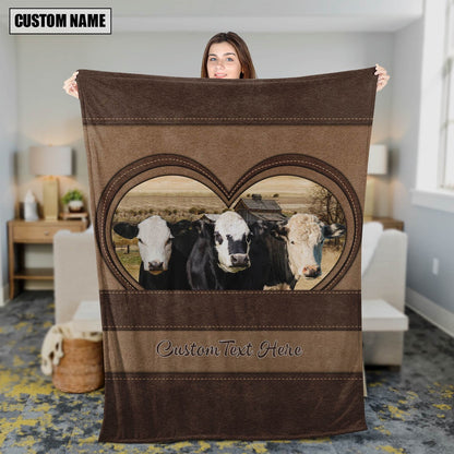 Black Hereford In Heart Personalized Name Blanket, Farm Blanket, Farm Animal Blanket