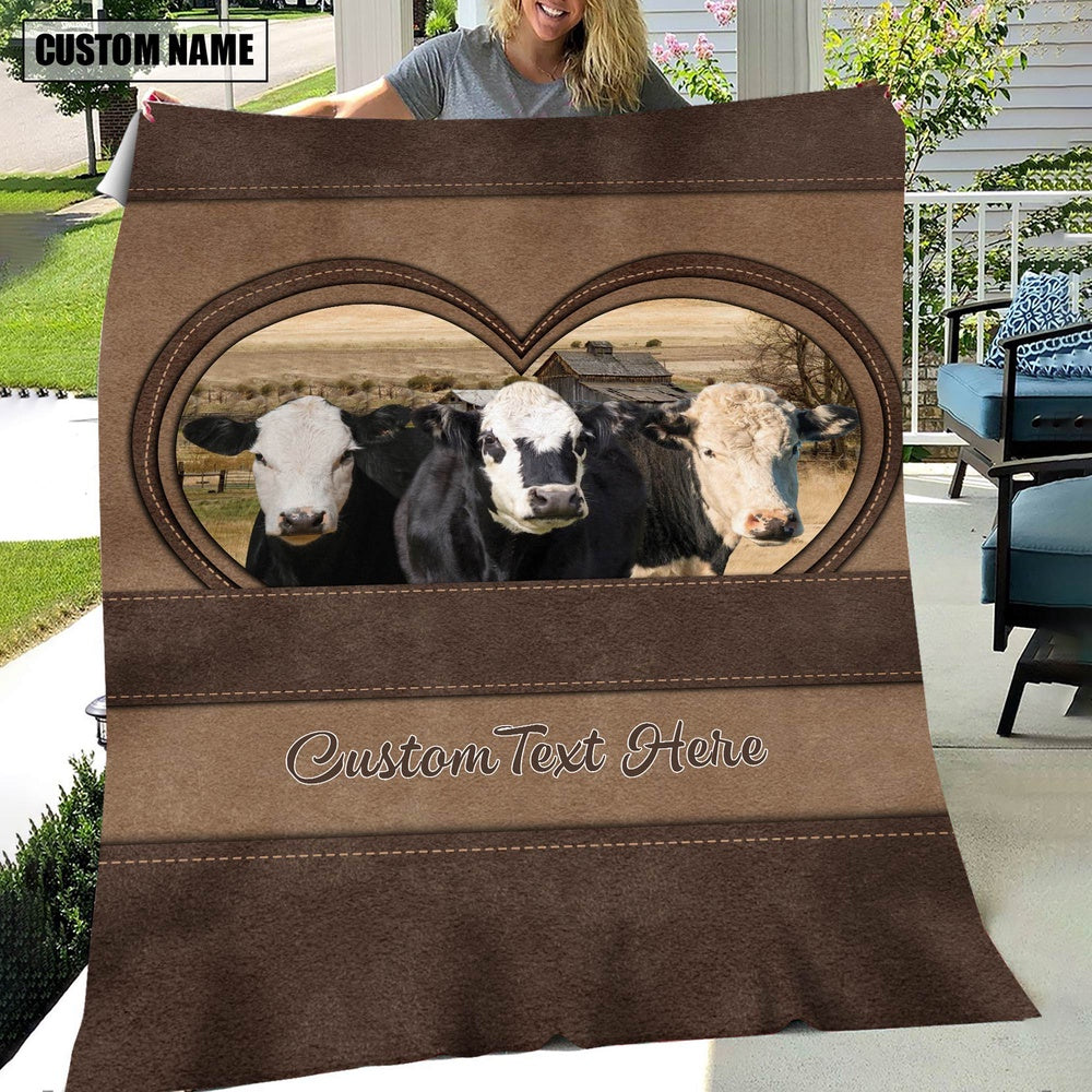 Black Hereford In Heart Personalized Name Blanket, Farm Blanket, Farm Animal Blanket