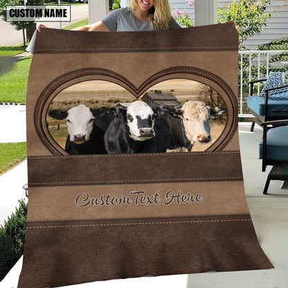 Black Hereford In Heart Personalized Name Blanket, Farm Blanket, Farm Animal Blanket