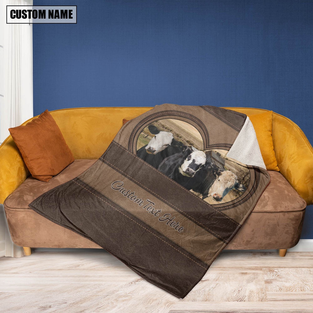 Black Hereford In Heart Personalized Name Blanket, Farm Blanket, Farm Animal Blanket