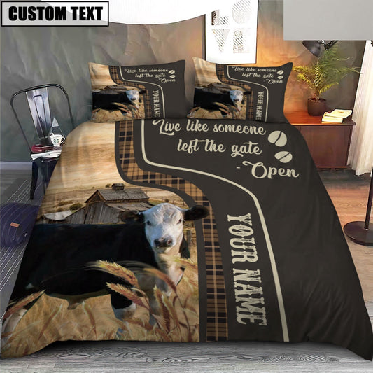 Black Hereford Like Someone Left The Gate Open Customized Name Bedding Set, Farm Bedding Set, Farmhouse Bedding Set