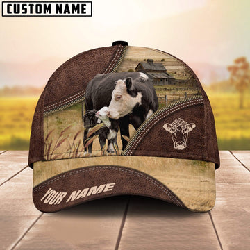 Black Hereford On The Farm Customized Name 3D Brown Cap, Farmer Cap, Vintage Farmer Hat, Mens Farmer Hats, Cap For Farmers