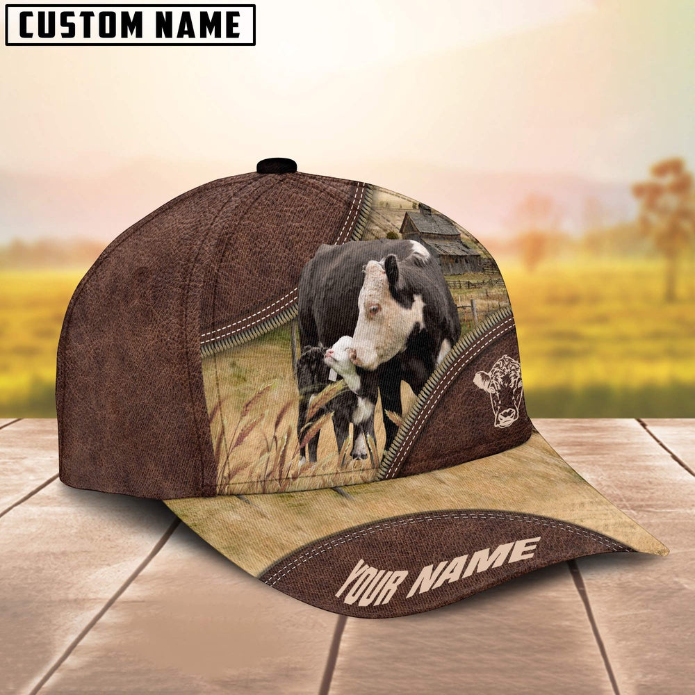 Black Hereford On The Farm Customized Name 3D Brown Cap, Farmer Cap, Vintage Farmer Hat, Mens Farmer Hats, Cap For Farmers