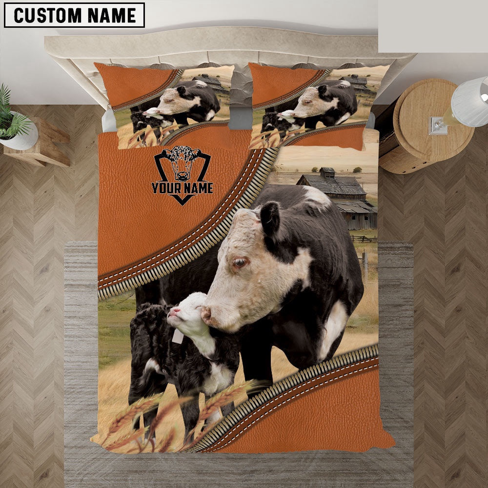 Black Hereford On The Farm Customized Name Bedding Set, Farm Bedding Set, Farmhouse Bedding Set