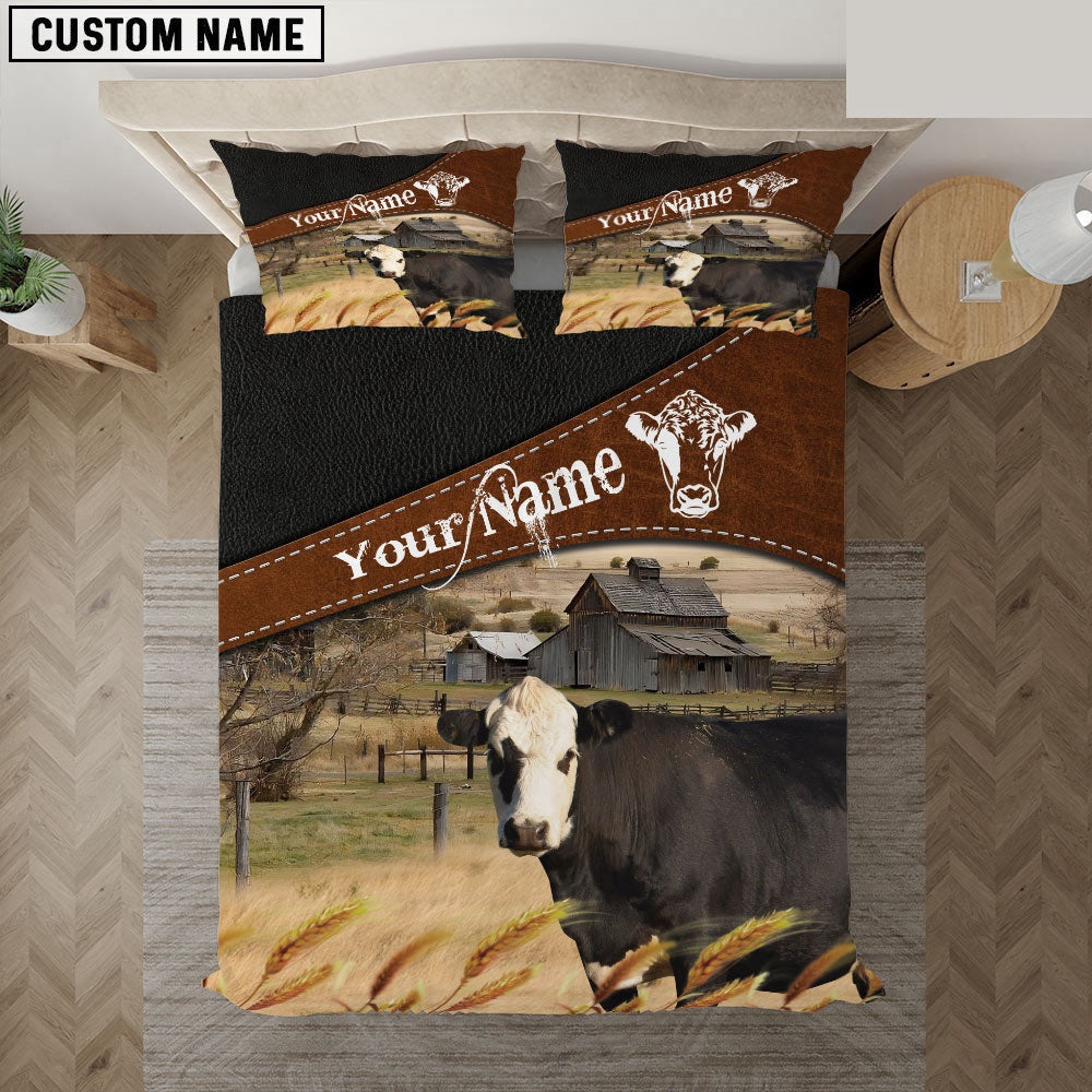 Black Hereford On The Field Customized Name Bedding Set, Farm Bedding Set, Farmhouse Bedding Set