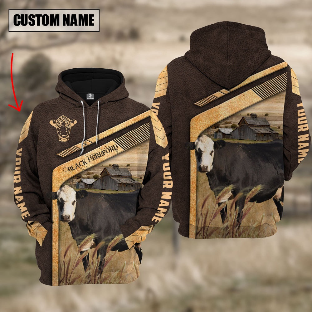 Black Hereford On The Meadow Custom Name Hoodie, Farmer Hoodie, Custom Farm Shirts, Farmer T Shirt
