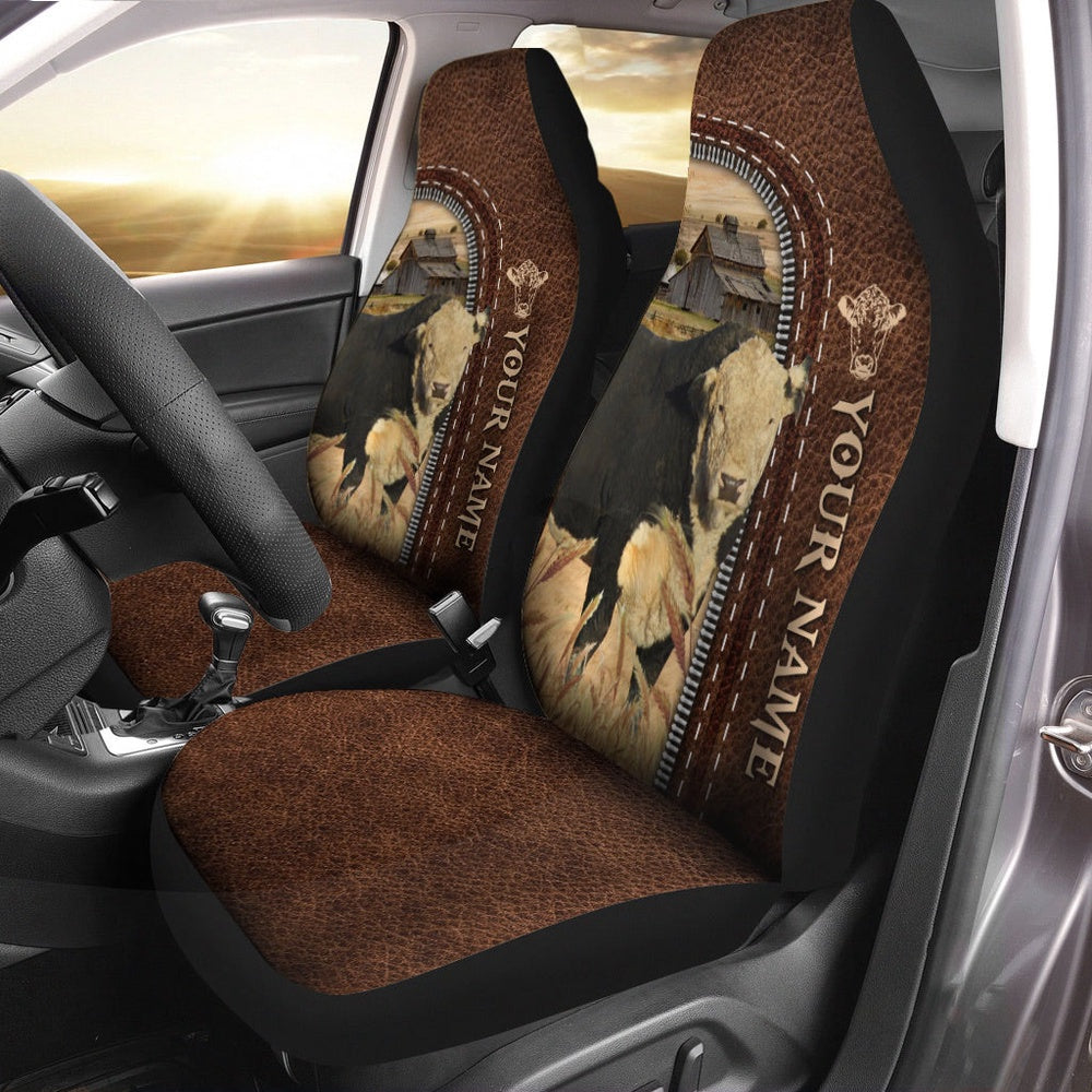 Black Hereford Personalized Name Leather Pattern Car Seat Cover, Car Seat Cover, Farm Car Seat Cover, Pet Seat Covers