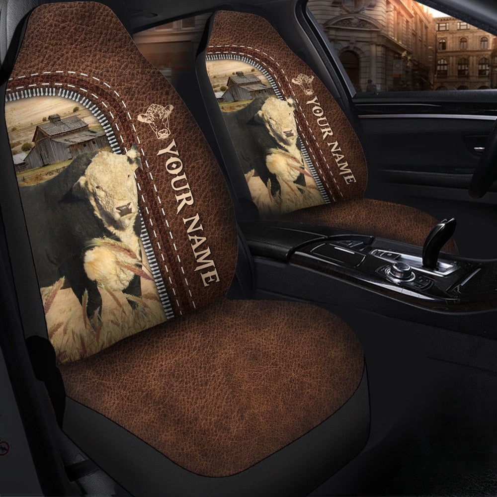 Black Hereford Personalized Name Leather Pattern Car Seat Cover, Car Seat Cover, Farm Car Seat Cover, Pet Seat Covers