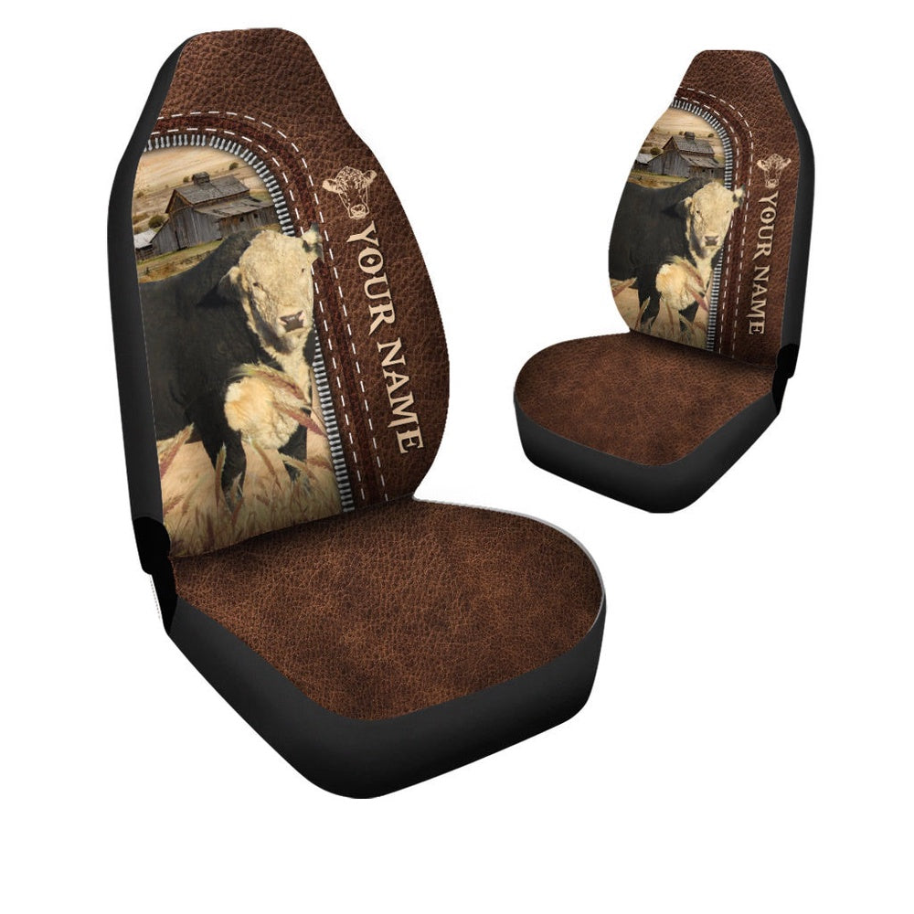 Black Hereford Personalized Name Leather Pattern Car Seat Cover, Car Seat Cover, Farm Car Seat Cover, Pet Seat Covers