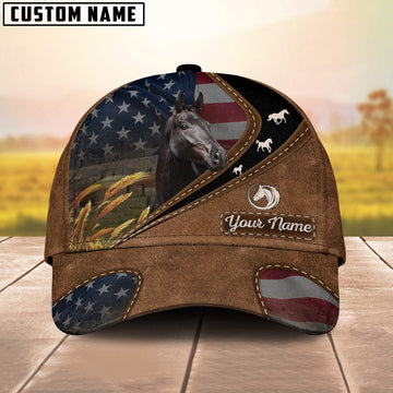 Black Horse Leather Pattern American Customized Name Cap, Farmer Cap, Vintage Farmer Hat, Mens Farmer Hats, Cap For Farmers