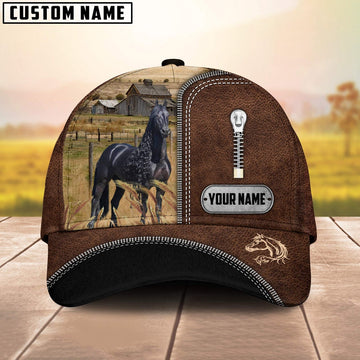 Black Horse Leather Zip Pattern Customized Name Cap, Farmer Cap, Vintage Farmer Hat, Mens Farmer Hats, Cap For Farmers