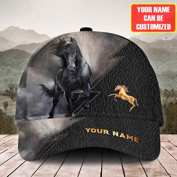Black Horse Lover Leather Pattern Customized Name Cap, Farmer Cap, Vintage Farmer Hat, Mens Farmer Hats, Cap For Farmers