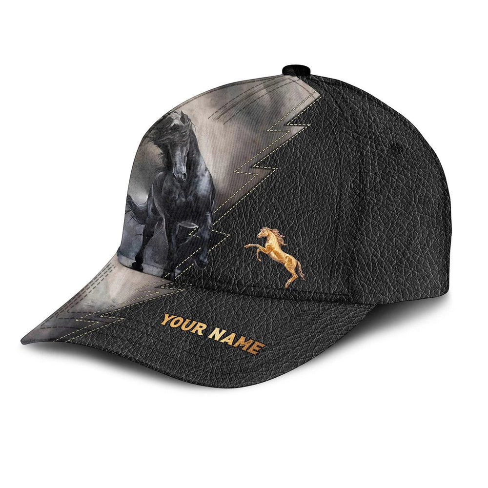 Black Horse Lover Leather Pattern Customized Name Cap, Farmer Cap, Vintage Farmer Hat, Mens Farmer Hats, Cap For Farmers