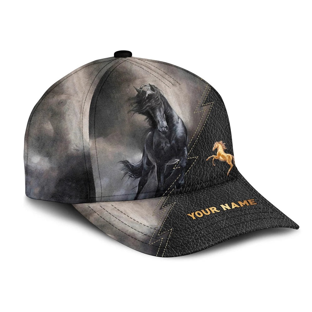 Black Horse Lover Leather Pattern Customized Name Cap, Farmer Cap, Vintage Farmer Hat, Mens Farmer Hats, Cap For Farmers