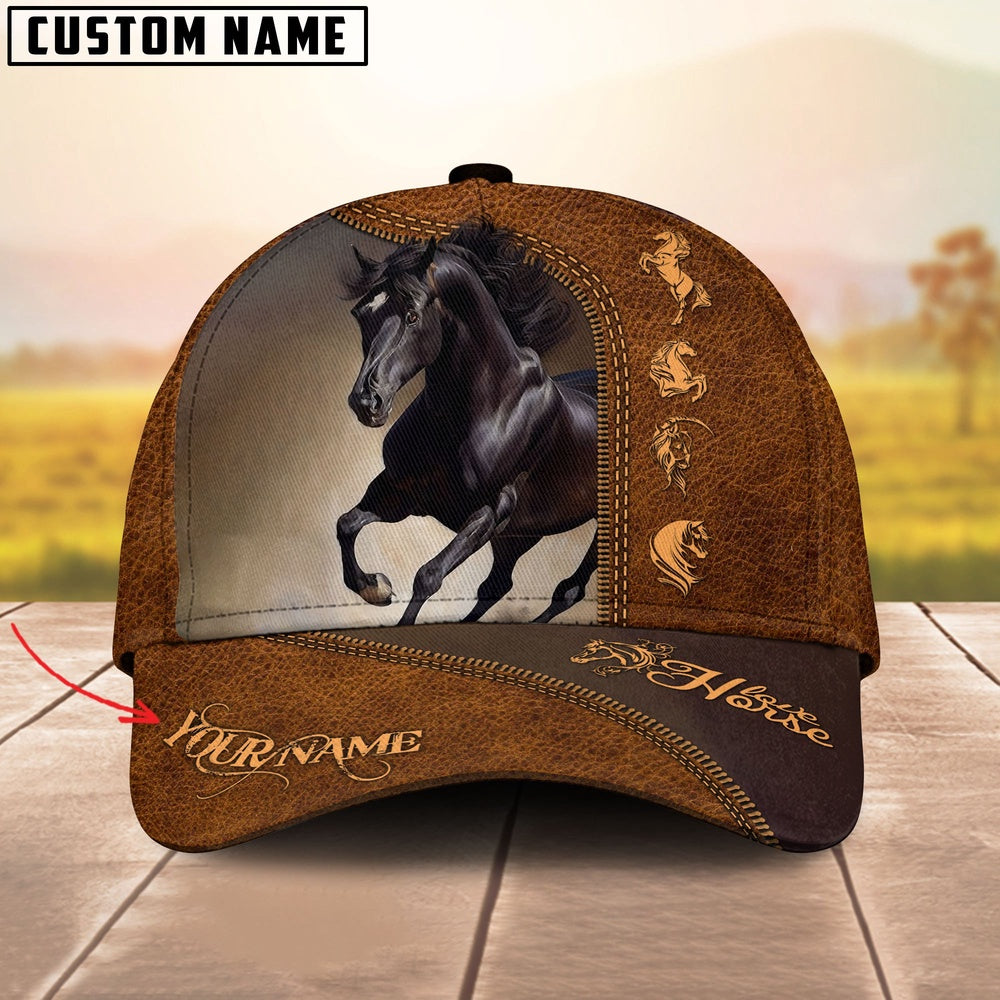 Black Horse Lovers Customized Name Cap, Farmer Cap, Vintage Farmer Hat, Mens Farmer Hats, Cap For Farmers