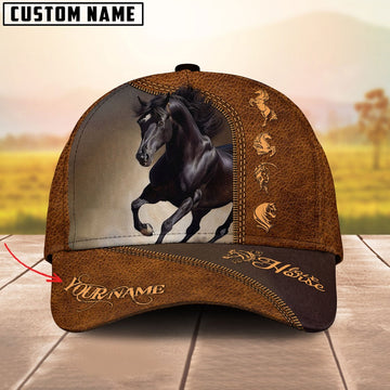 Black Horse Lovers Customized Name Cap, Farmer Cap, Vintage Farmer Hat, Mens Farmer Hats, Cap For Farmers