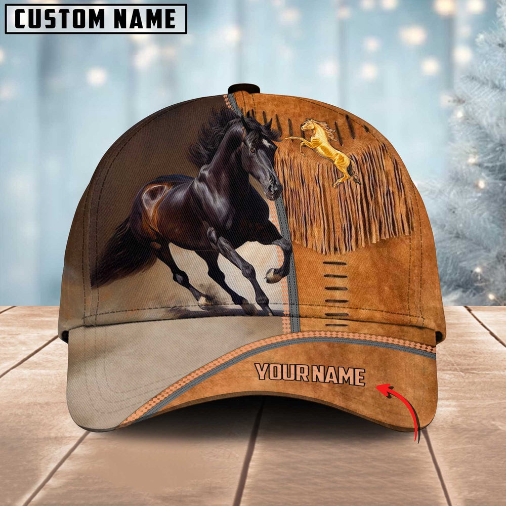 Black Horse Lovers Leather Pattern Customized Name Cap, Farmer Cap, Vintage Farmer Hat, Mens Farmer Hats, Cap For Farmers