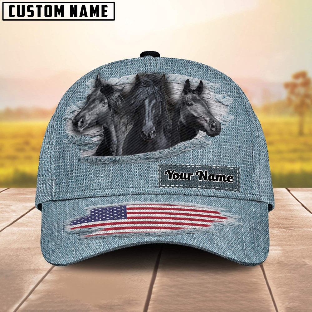 Black Horses Jeans Pattern Customized Name Cap, Farmer Cap, Vintage Farmer Hat, Mens Farmer Hats, Cap For Farmers