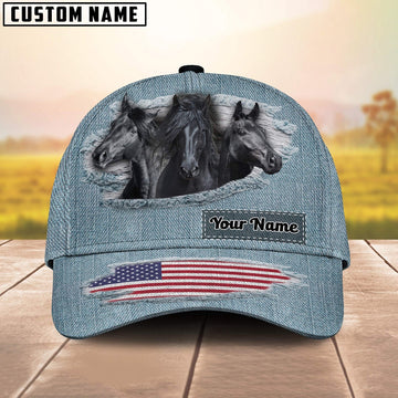 Black Horses Jeans Pattern Customized Name Cap, Farmer Cap, Vintage Farmer Hat, Mens Farmer Hats, Cap For Farmers