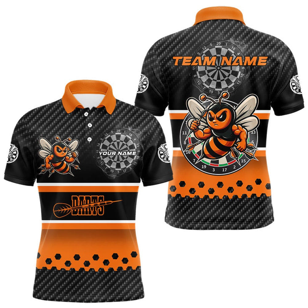 Black Orange Darts Bee Custom Name Darts Shirts For Men, Funny Darts Apparel, Best Darts Gifts, Darts Team Polo Shirt