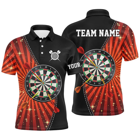 Black Orange Halo Mens Darts Polo Shirt Custom Cool Darts Shirt For Men Dart Polo, Darts Team Polo Shirt