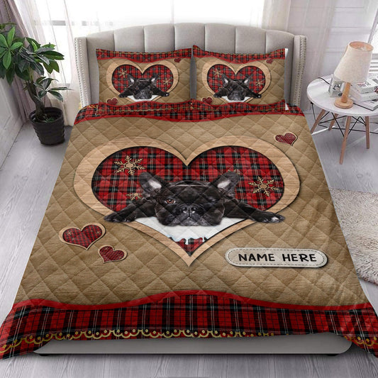 Black Pugmas Heart Red Plaid Bedding Set, Christmas Beddings, Xmas Bedding Sets