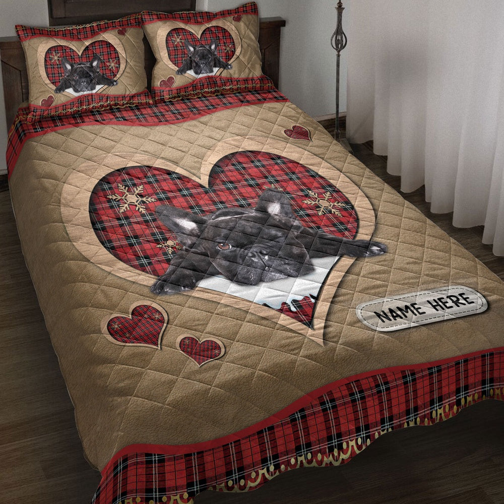Black Pugmas Heart Red Plaid Bedding Set, Christmas Beddings, Xmas Bedding Sets