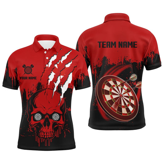 Black Red Dart Skull Canada Flag Men Darts Polo Shirts Custom Patriotic Darts Polo Team Shirts, Darts Team Polo Shirt