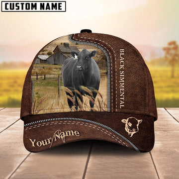 Black Simmental Customized Name Leather Pattern Cap, Farmer Cap, Vintage Farmer Hat, Mens Farmer Hats, Cap For Farmers