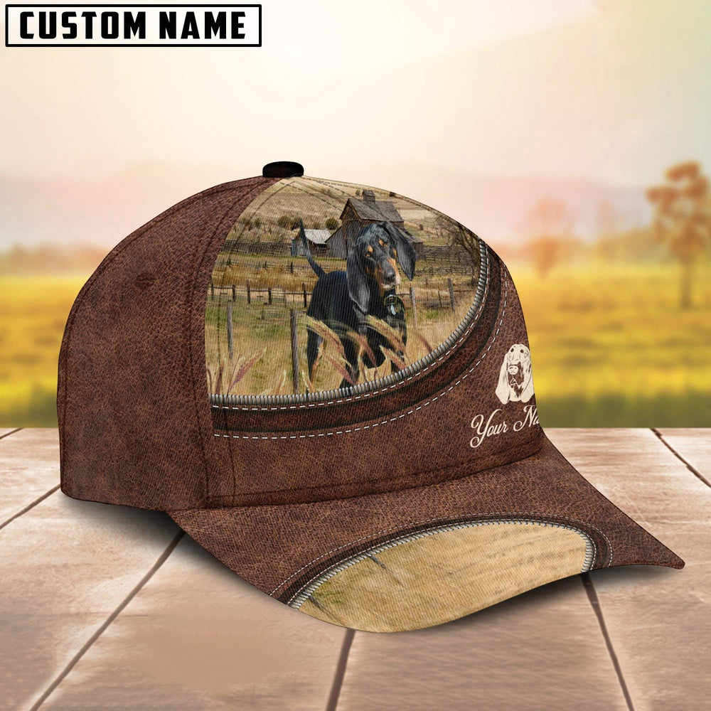 Black & Tan Coonhounds Customized Name Leather Pattern Cap, Farmer Cap, Vintage Farmer Hat, Mens Farmer Hats, Cap For Farmers