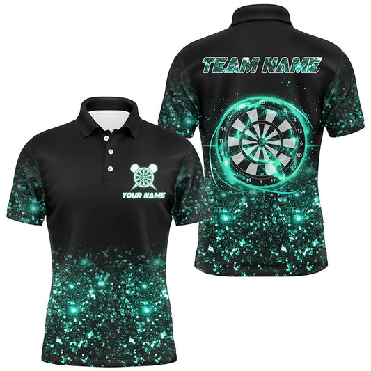 Black Turquoise Light Men Darts Polo Shirt Custom Dart Shirts For Team Darts Polo, Darts Team Polo Shirt