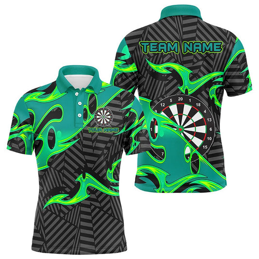 Black Turquoise Personalized Men Darts Polo Shirts Custom Darts Shirts For Women Darts Team Polo, Darts Team Polo Shirt