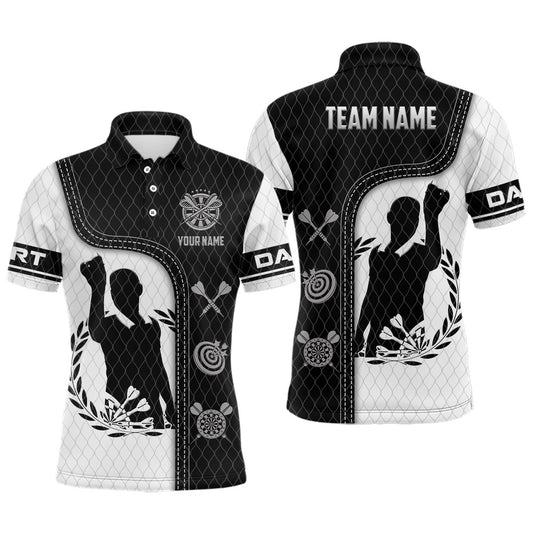 Black White 3D All Over Print Mens Darts Polo Shirt Personalized Shirts For Darts Player, Darts Team Polo Shirt