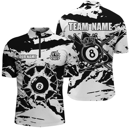 Black White 8 Ball Pool Paint Style Jersey Shirts Custom Billiard Shirts Design, Billiard Team Jersey Shirt