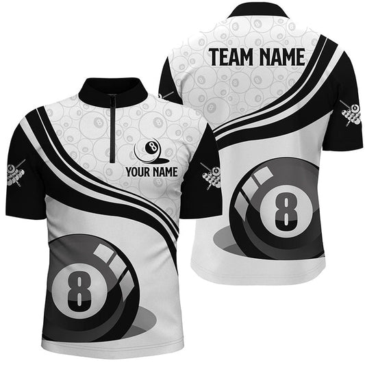 Black White Custom Men Billiard Jerseys Shirt Customized 8 Ball Pool Shirts For Pooler, Billiard Team Jersey Shirt