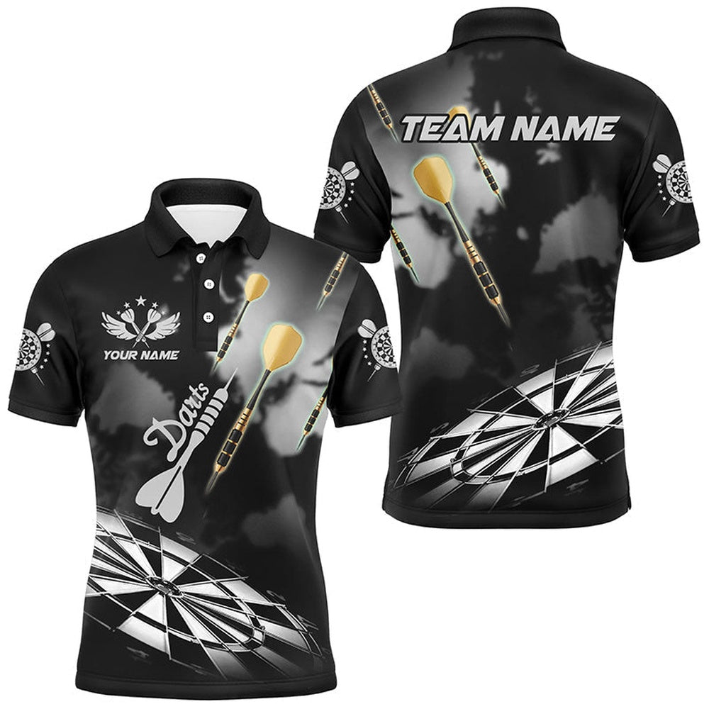 Black White Dart Board Hazy Smoke Custom 3D Dart Shirts For Men Darts League Team Shirt Dart Polo, Darts Team Polo Shirt