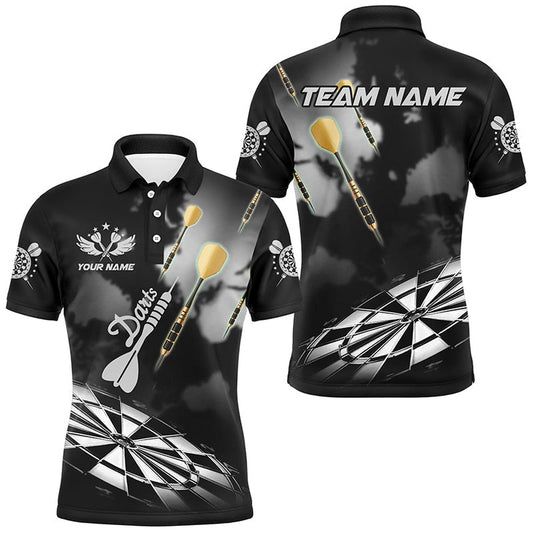 Black White Dart Board Hazy Smoke Custom 3D Dart Shirts For Men Darts League Team Shirt Dart Polo, Darts Team Polo Shirt