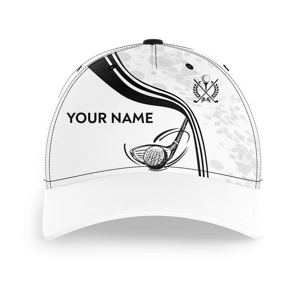 Black White Golf Ball And Club Personalized Golfer Hat Custom Cool Golf Caps Golfing Gifts, Golf Baseball Cap