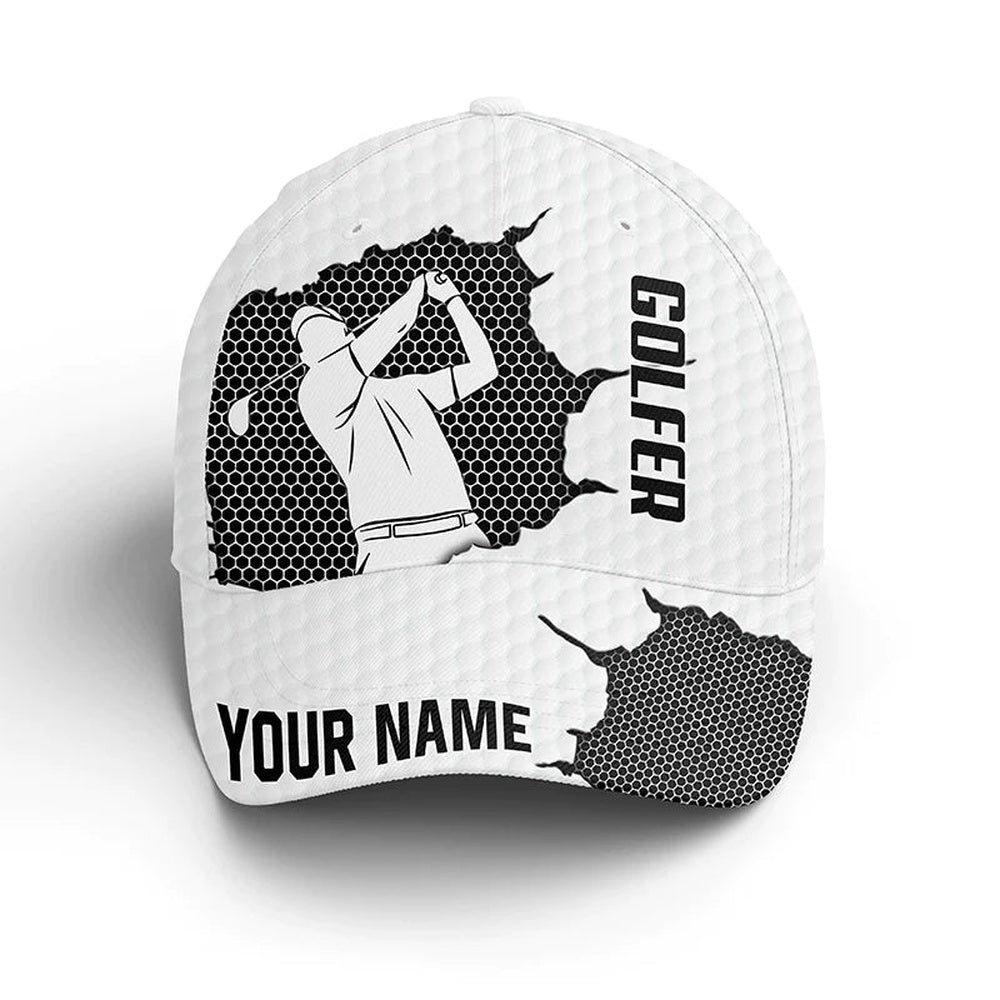 Black White Golfer Hat Custom Name Sun Hats For Men, Golf Caps And Hats Unique Golf Gifts, Golf Baseball Cap