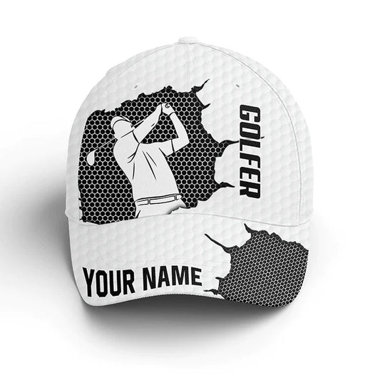 Black White Golfer Hat Custom Name Sun Hats For Men, Golf Caps And Hats Unique Golf Gifts, Golf Baseball Cap