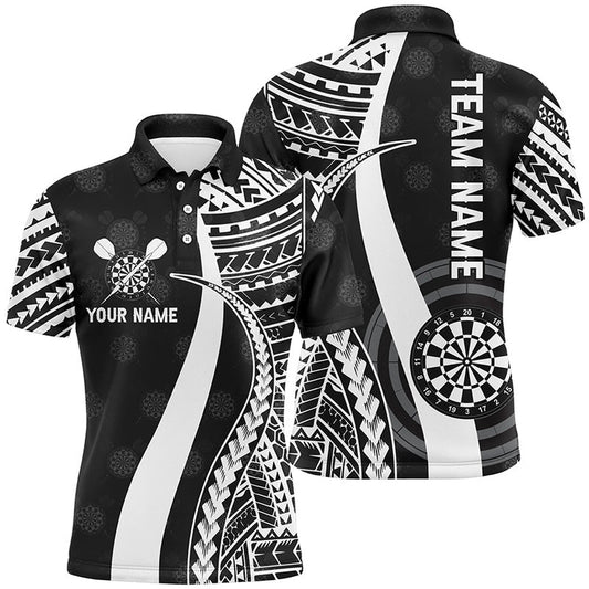 Black White Tribal Personalized Darts Men Polo Shirts Custom Cool Darts Polo For Men, Darts Team Polo Shirt