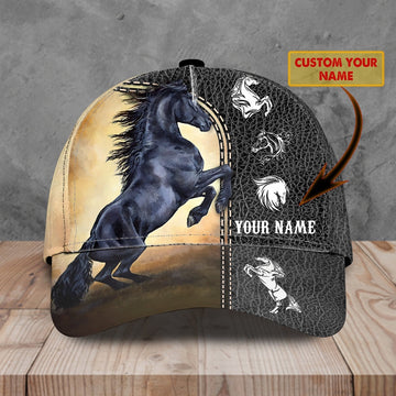 Black Wild Horse Customized Name Cap, Farmer Cap, Vintage Farmer Hat, Mens Farmer Hats, Cap For Farmers